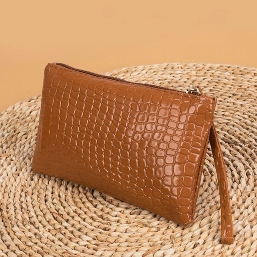 Embossed Brown Wristlet Long Wallet - Picture 3 of 6